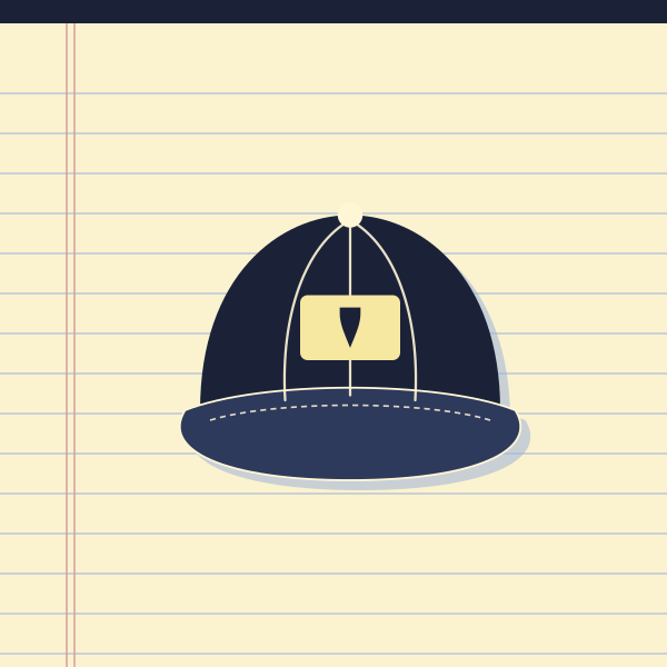 Ink drawing on a ruled legal pad: hats