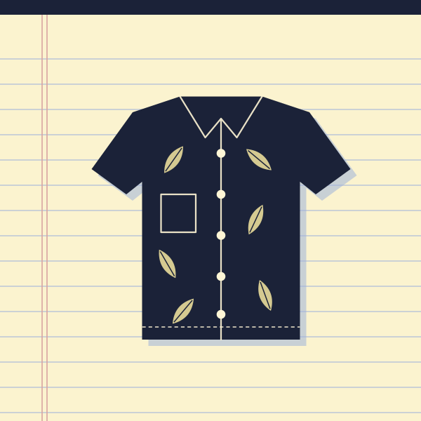 Ink drawing on a ruled legal pad: hawaiian shirts