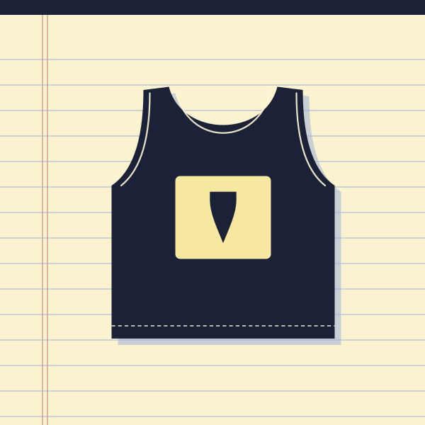 Ink drawing on a ruled legal pad: sports jerseys