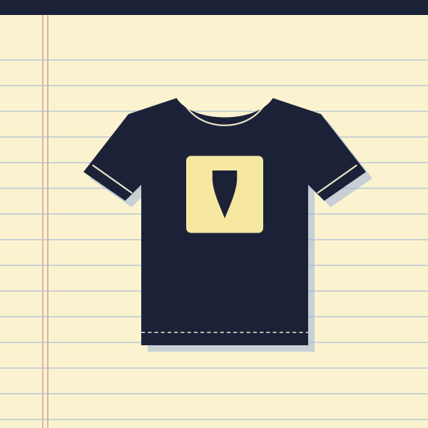 Ink drawing on a ruled legal pad: t shirts